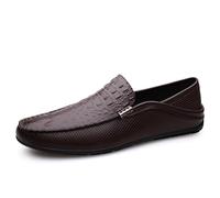 Men's Loafers Shoes Round Toe Vegan Leather Crocodile Print Flexible Comfortable Lightweight Casual Slip-ons(Brown,8 UK)