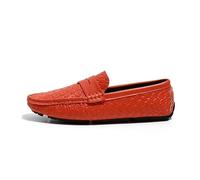 Men's Loafers Shoes Square Toe Vegan Leather Stone Pattern Penny Loafers Lightweight Resistant Flexible Party Slip On(Orange,10.5 UK)