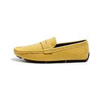 Men's Loafers Shoes Square Toe Vegan Leather Stone Pattern Penny Loafers Lightweight Resistant Flexible Party Slip On(Yellow,9.5 UK)