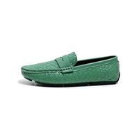 Men's Loafers Shoes Square Toe Vegan Leather Stone Pattern Penny Loafers Lightweight Resistant Flexible Party Slip On(Green,11 UK)