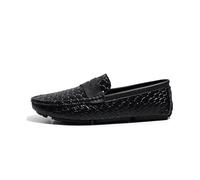 Men's Loafers Shoes Square Toe Vegan Leather Stone Pattern Penny Loafers Lightweight Resistant Flexible Party Slip On(Black,10.5 UK)