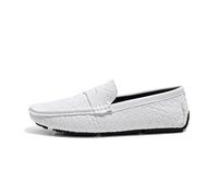 Men's Loafers Shoes Square Toe Vegan Leather Stone Pattern Penny Loafers Lightweight Resistant Flexible Party Slip On(White,11 UK)