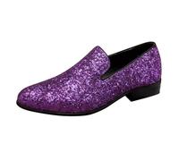 Mens Loafers Sparkly Sequin Low Heels Slip on Leather Dance Shoes Men Formal Pointed Toe Arch Support Business Dress Shoe Wide Fit Wedding Party Suit Boots Trendy Footwear (Purple, 10)