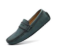 Men's Loafers Square Toe PU Leather Penny Driving Loafers Comfortable Resistant Flat Heel Casual Slip On(Green,7.5 UK)