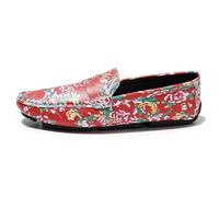 Men's Loafers Square Toe Vegan Leather Floral Two Tone Penny Loafers Comfortable Anti-Slip Lightweight Wedding Slip On(Red,6 UK)