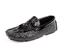 Mens Loafers Vegan Leather Crocodile Print Driving Loafers Tassel Comfortable Flexible Anti-Slip Prom Casual Slip-on(Black,6 UK)