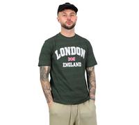 Men's London England 100% Cotton T-Shirt, Chain Stitch Embroidered, Half Sleeve, 200 GSM, Black and Green Available Sizes X-Small - Large (UK, Alpha, M, Regular, Regular, Green)