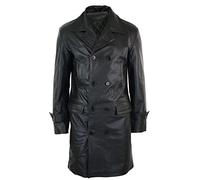 TruClothing Men's Long 3/4 Double Breasted Leather Dr Who Jacket in Black | Size: 4XL TruClothing Black 4XL