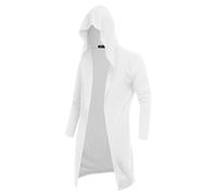 Mens Long Cardigan Open Front Lightweight Hooded Sweater Halloween Gothic Punk Hoodie New Coat with Pockets Knit Cardigan White