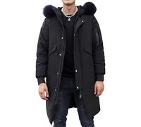 Mens Long Faux Fur Hoodie Puffer Jacket Thicken Warm Zip Up Male Down Jackets Winter Windproof Padded Puffy Coat (Black,S)