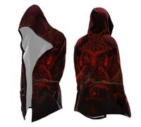 Men's Long Gothic Cape with Hood and Red Ornament Print - Open Hooded Coat with Elaborate Demon Pattern | Eye-catching Robe for Fantasy Festivals and Cosplay, Style S01 Red, M