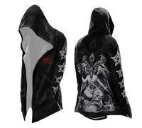 Men's Long Hooded Cardigan in Gothic Style - Open Cape with Occult Back Print | Dark Jacket with Pentagram Motifs for Festivals, style_o01 black, M
