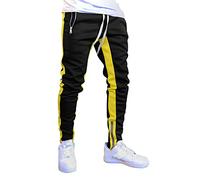 Men's Long, Jogging Bottoms, Men's Lightweight, Training Trousers with Stripes on the Sides, Sports Trousers, Elastic Waist Sweatpants, Classic Leisure Trousers, Outdoor Sports, Work Trousers, yellow