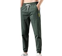 Men's Long, Jogging Bottoms, Men's Slim Fit, Training Trousers, Ice Silk Sports Trousers, Breathable Sweatpants with Drawstring, Casual Trousers, Elastic Waist, Classic Work Trousers, Green, M