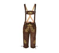 Mens Long Lederhosen Bavarian Real Cowhide Leather with Matching Suspenders (Chocolate, UK 34 / EU 50)