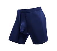 Mens Long Leg Boxers Mesh Men's Y Fronts Underwear Boxers Shorts Trunks for The Bedroom Plain Seamless Boxer Shorts with Elastic Waistband Men's Sexy Bulge Pouch Sleepwear Blue