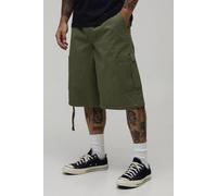 Men's Long Length Parachute Cargo Pocket Short | Khaki | Size Medium | BOOHOOMAN