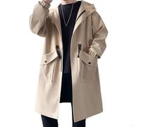 Men's Long Loose Fit Trench Coat, Korean Style Parka Jacket with Windproof Features for Various Situations (XXL Khaki)
