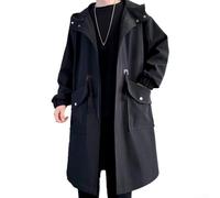 Men's Long Loose Fit Trench Coat, Korean Style Parka Jacket with Windproof Features for Various Situations (XXL Black)