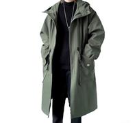 Men's Long Loose Fit Trench Coat, Korean Style Parka Jacket with Windproof Features for Various Situations (XXL Green)