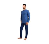 Men's Long Pyjamas in 100% Combed Jersey Cotton - Style and Comfort in Every Detail - Lightweight Pyjamas for Summer Nights, No Stress Cuffs, 957-Blue, M