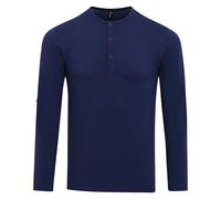 Mens Long Roll Sleeve Barista Shirt Top Henley Grandad Collarless Button Breton