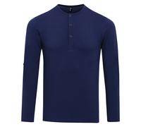 Mens Long Roll Sleeve Barista Shirt Top Henley Grandad Collarless Button Breton