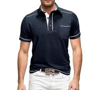 Men's Long Short Sleeve Lapel Solid Color T-Shirt | Spring Summer Casual Top for Men, Everyday Wear Navy S