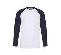 Mens Long Sleeve Baseball T Shirt Fruit of the Loom Contrast Raglan Cotton Top