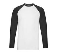 Mens Long Sleeve Baseball T Shirt Fruit of the Loom Contrast Raglan Cotton Top
