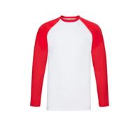 Mens Long Sleeve Baseball T Shirt Fruit of the Loom Contrast Raglan Cotton Top
