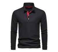 Men's Long Sleeve Button Down Polo Shirt Regular Fit Men's Casual and Fashionable Solid Color Lapel Embroidered Long Sleeved T Shirt for Work Business Holiday Outdoor Walking (Black, XXL)