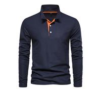 Men's Long Sleeve Button Down Polo Shirt Regular Fit Men's Casual and Fashionable Solid Color Lapel Embroidered Long Sleeved T Shirt for Work Business Holiday Outdoor Walking (Navy, XXL)
