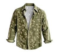 Mens Long Sleeve Button Down Shirts - Regular Fit Shirts for Men Adult | Casual Vintage Floral Shirts Western Hoilday Tops Loose Fit Dress Shirt Regular Fit Shirts Retro Style Shirts For Men