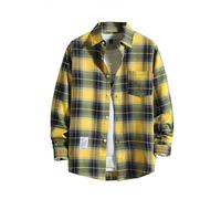 Men's Long Sleeve Casual Plaid Shirt Checked Tartan Button Down Shirts for Men Long Sleeve Button Down with Chest Pocket Casual Checked Shirt Jacket Casual Regular Fit Button Up (ZZZ2-Yellow, XXL)