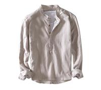 Men's Long Sleeve Casual Shirt Half Button Henley Shirts Cotton Linen Breathable Shirts Vintage Retro Holiday Shirts Casual Smart Tops Plain Workwear Gray