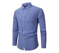 Men's Long Sleeve Checked Shirt - Traditional Shirt Men's Stand-Up Collar Oktoberfest Shirt Cotton Button Placket Traditional Shirts Long Sleeve Shirt Classic Traditional Shirt Comfortable Checked