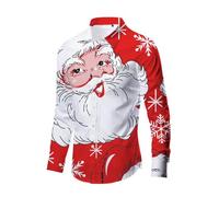 Mens Long Sleeve Christmas Shirts, Men's Button-Down Shirts, Funny 3D Snowman Print Long Sleeve Casual Button Down Tshirt Top Hawaiian Costume Festive Holiday Party