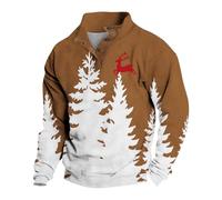 Men's Long Sleeve Christmas Sweatshirt - Hoodie with Mao Collar with Buttons Printed Funny Pullover Chic and Elegant Casual Loose Fit Sweatshirt Autumn Winter Christmas Sportwear for Party