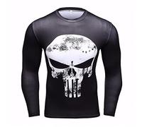 Men's Long Sleeve Compression T-Shirt - Rash Guard Sports Top Cool Dry Stretch Body Shaper Running Shirt Colourful Skull Printing Stretch Breathable Rash Guard for Running Cycling Hiking Training