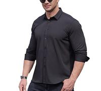Men's Long Sleeve Dress Shirt Solid Plus Size Casual Business Formal Button Up Shirts Outdoor Work Gents Shirt,Black2,7XL