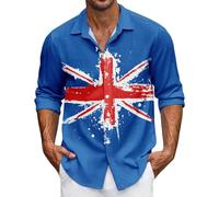 Men's Long Sleeve Dress Shirt with Distinctive UK Print Modern Breathable for Daily Sophisticated Wear (Blue-D, XXL)