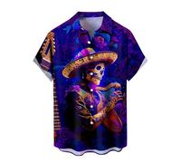 Men's Long Sleeve Graphic Shirt, Mexican Button Down Day of The Dead Skeleton Print Shirt, Dia De Los Muertos Casual Fashion Shirt for Holiday Event,3XL