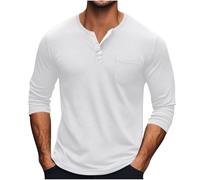 Mens Long Sleeve Henley Shirt Cotton Summer Grandad T Shirt Raglan Classic Summer Shirts for Men Stand Collar Streetwear Henleys Top Solid Color Beach Holiday Outing Tee Tops Size S-5xl A-White