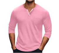 Mens Long Sleeve Henley Shirt Cotton Summer Grandad T Shirt Raglan Classic Summer Shirts for Men Stand Collar Streetwear Henleys Top Solid Color Beach Holiday Outing Tee Tops Size S-5xl A-Pink
