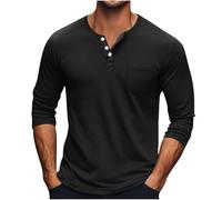 Mens Long Sleeve Henley Shirt Cotton Summer Grandad T Shirt Raglan Classic Summer Shirts for Men Stand Collar Streetwear Henleys Top Solid Color Beach Holiday Outing Tee Tops Size S-5xl A-Black