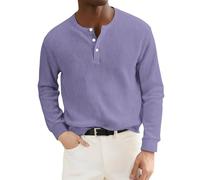 Mens Long Sleeve Henley Shirt V Neck Knit Shirts 3 Button Basic Tops Slim Fit Rugby Shirt Solid Color Crew Neck Casual Shirts Striped Regular Fit Work Pullover Lightweight Sportwear Purple
