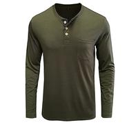 Mens Long Sleeve Henley Shirts Fall Lightweight Long Sleeve V-Neck Henley T-Shirts Casual Workout Solid Color Pullover Top(Green,Large)