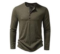 Mens Long Sleeve Henley Shirts Grandad T-Shirts Solid Color Casual Tops for Men Button Down Shirt Regular Fit Autumn Winter Clothes (Green, XL)