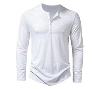 Mens Long Sleeve Henley Shirts Grandad T-Shirts Solid Color Casual Tops for Men Button Down Shirt Regular Fit Autumn Winter Clothes (White, M)